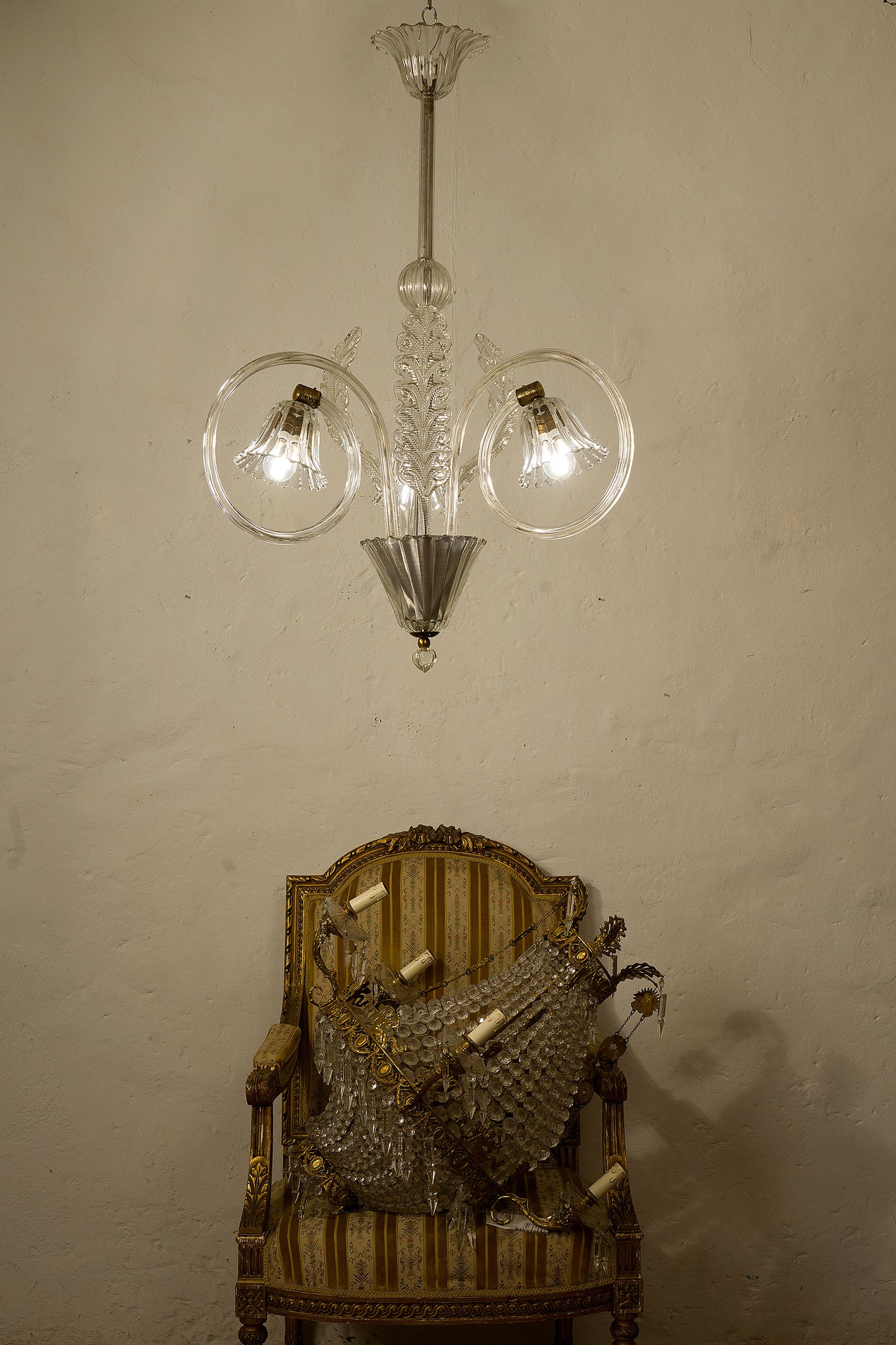 Lampadario Ercole Barovier e Toso in vetro di Murano, 3 luci, 1940 - Lo Stile Italiano