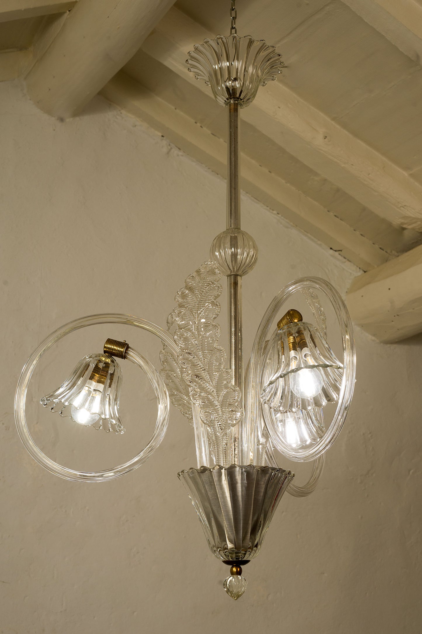 Lampadario Ercole Barovier e Toso in vetro di Murano, 3 luci, 1940 - Lo Stile Italiano