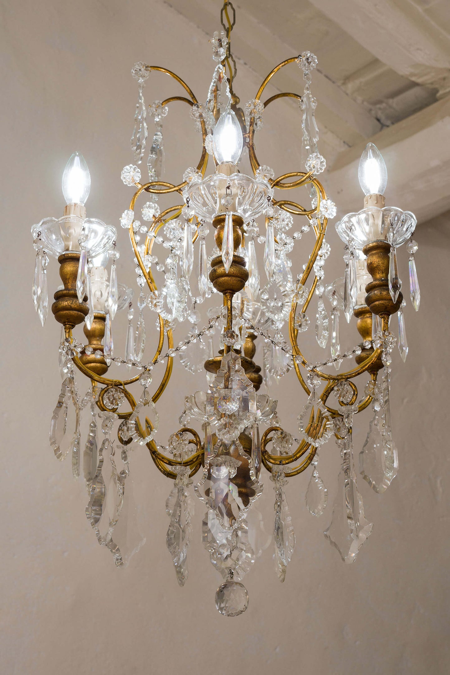 Antico Lampadario Fiorentino, con gocce di cristallo, 6 luci - Lo Stile Italiano