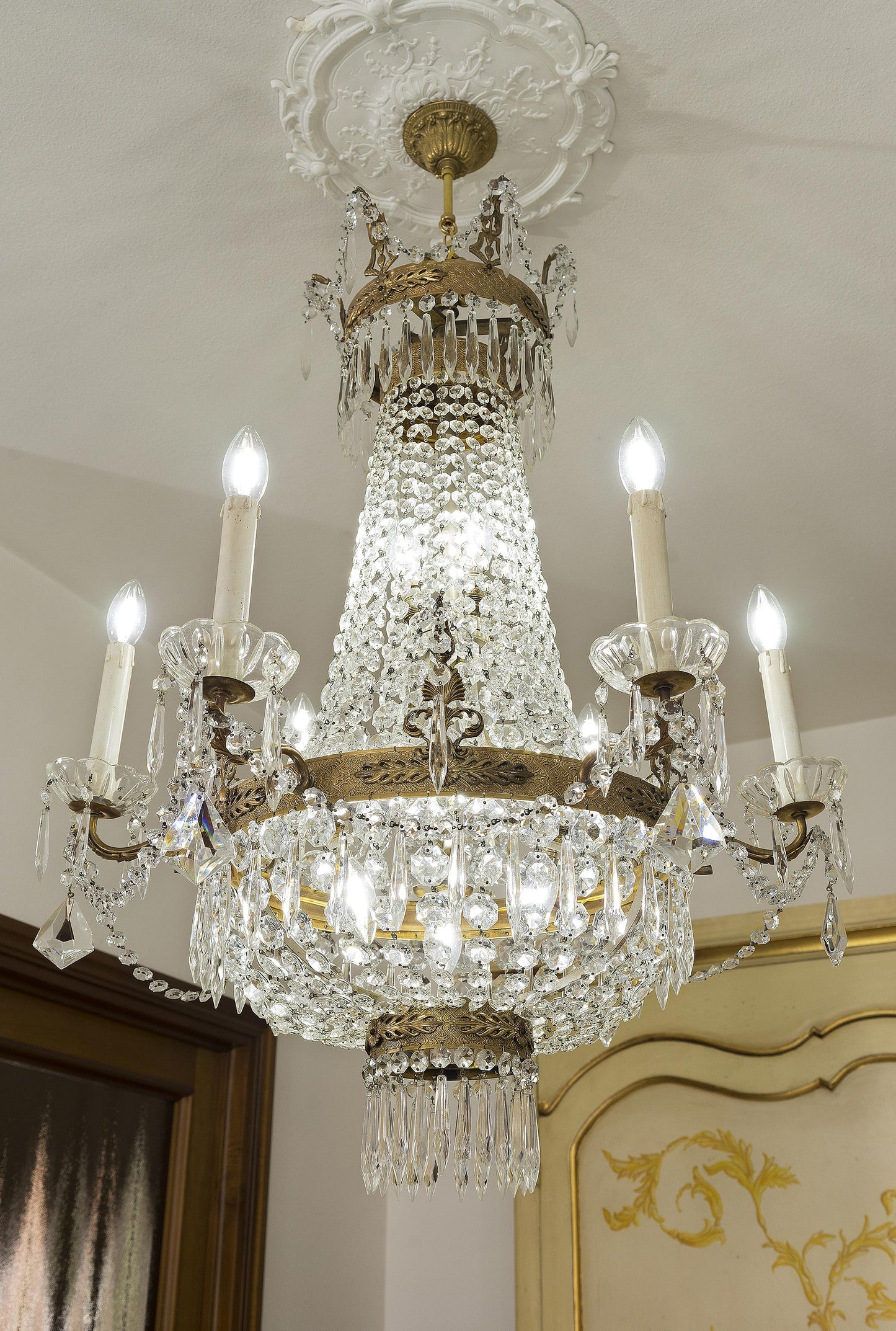 Antico lampadario Impero a mongolfiera a 12 Luci, Italia Anni'30 - Lo Stile Italiano