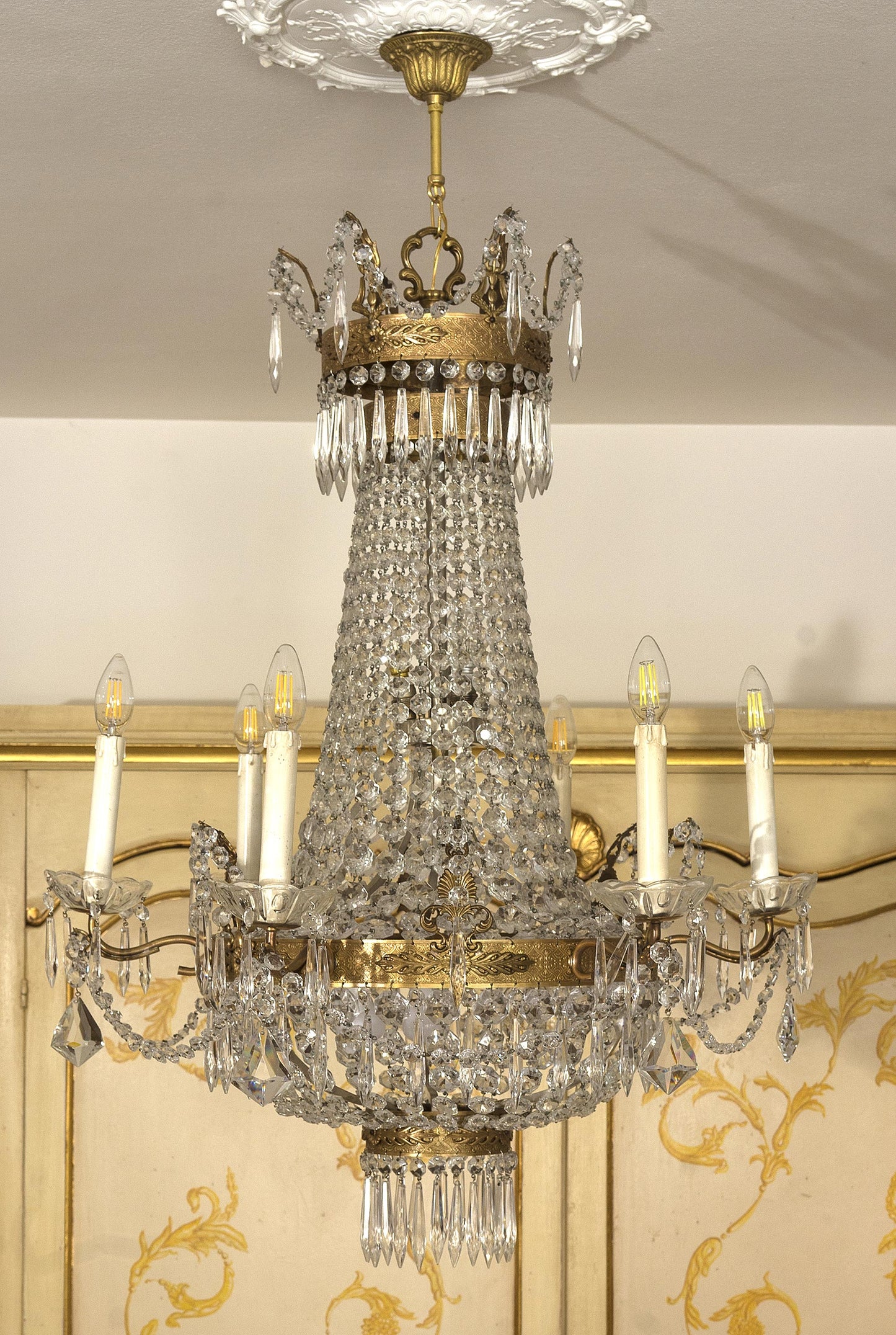 Antico lampadario Impero a mongolfiera a 12 Luci, Italia Anni'30 - Lo Stile Italiano