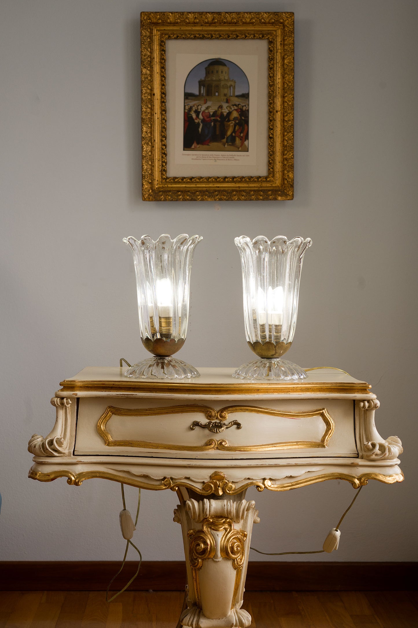 Coppia di Abat-jour Barovier in vetro di Murano anni '40- Lampade da tavolo - Lo Stile Italiano