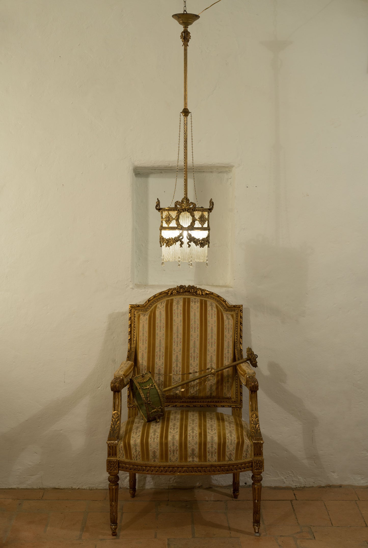 Antico Lampadario Liberty con pendenti in vetro di Murano a 1 luce, Italia 1920 - Lo Stile Italiano