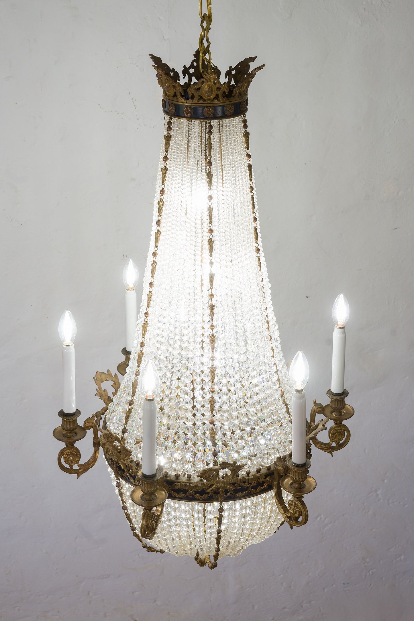 Antico lampadario Impero in bronzo con 15 luci, periodo fine 800, Belle Époque - Lo Stile Italiano