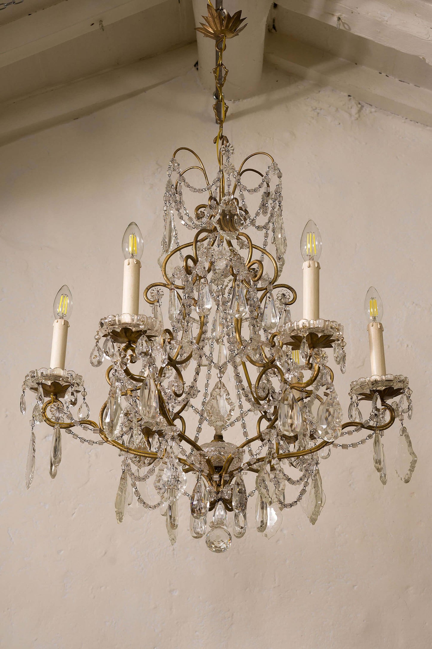 Antico lampadario Fiorentino in ferro battuto e cristallo - Lo Stile Italiano