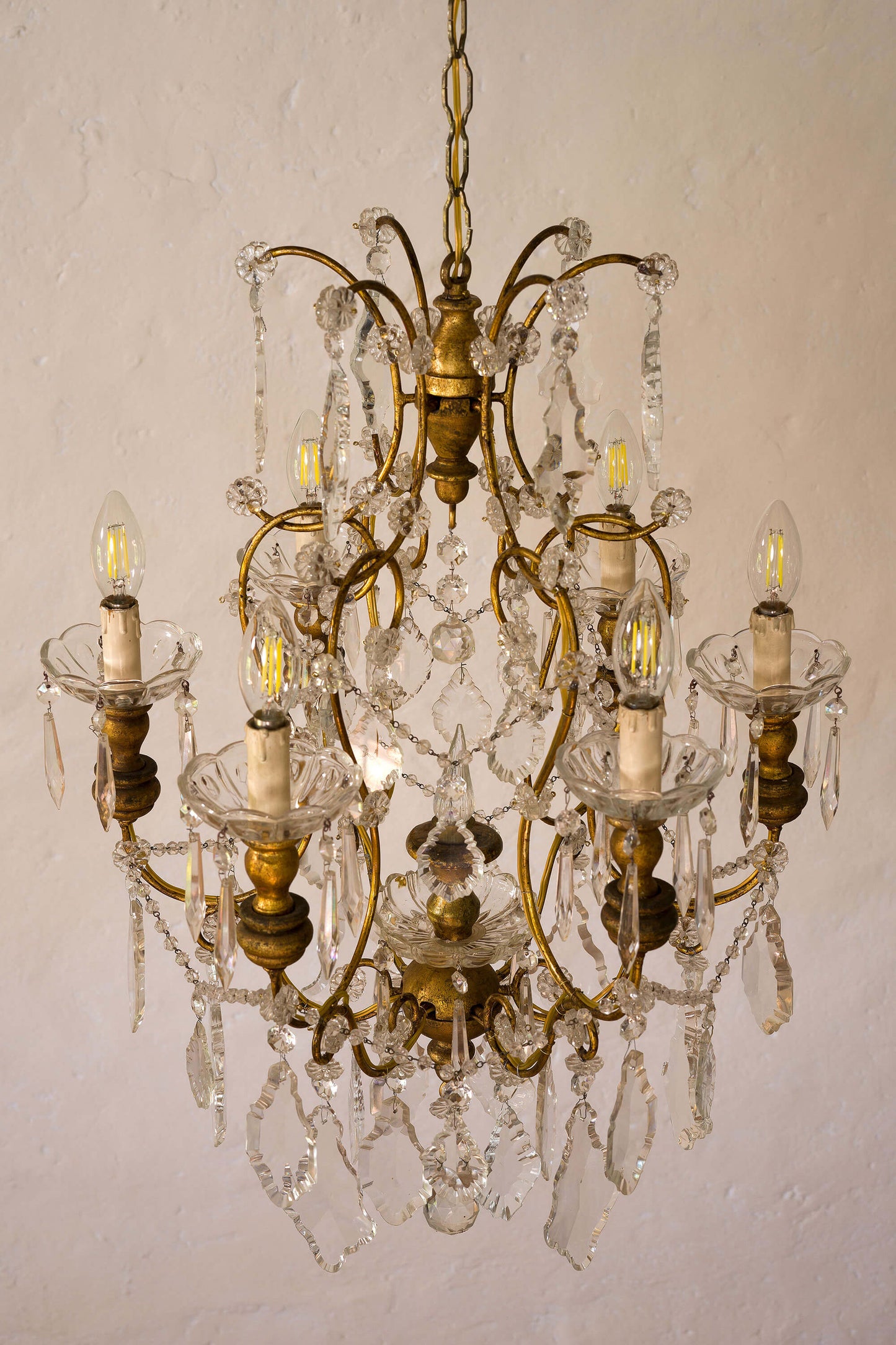 Antico Lampadario Fiorentino, con gocce di cristallo, 6 luci - Lo Stile Italiano