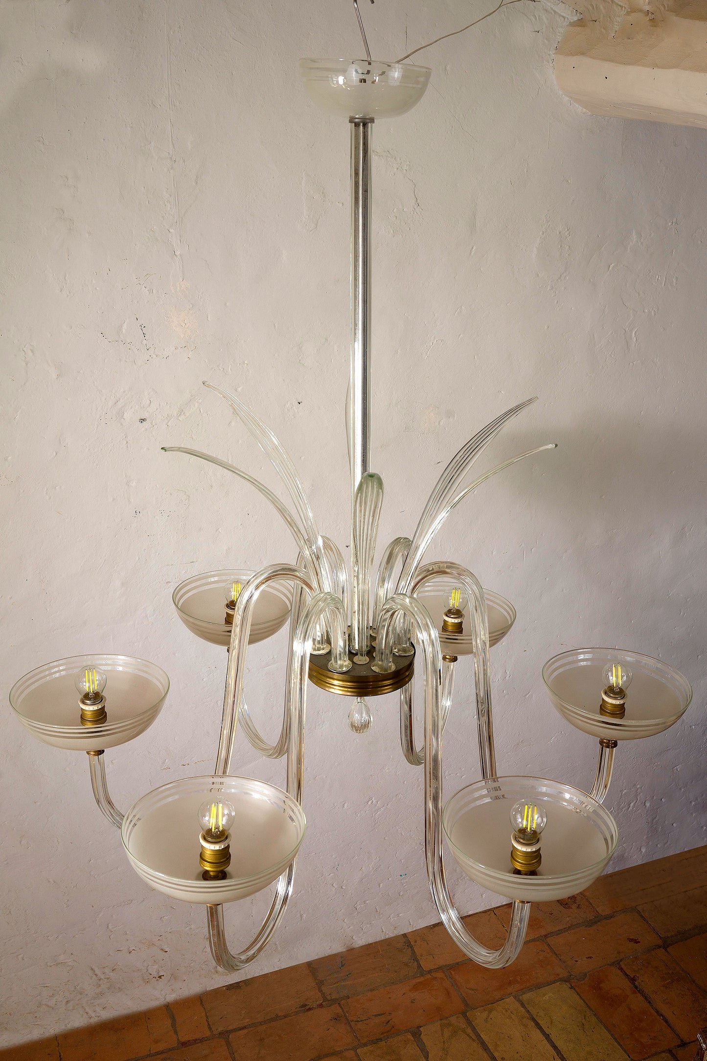Grande lampadario Archimede Seguso in vetro di Murano, anni '40, Art Deco - Lo Stile Italiano