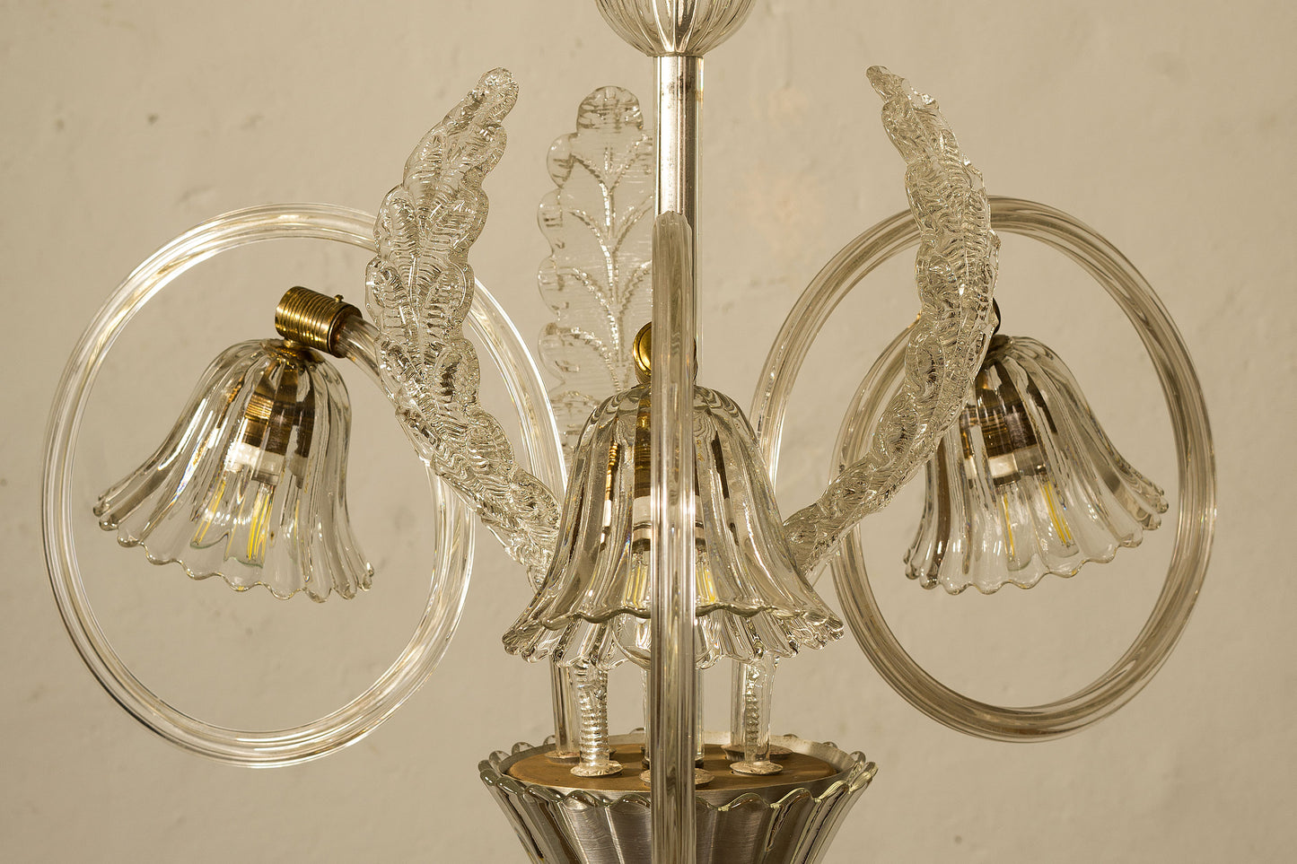 Lampadario Ercole Barovier e Toso in vetro di Murano, 3 luci, 1940 - Lo Stile Italiano