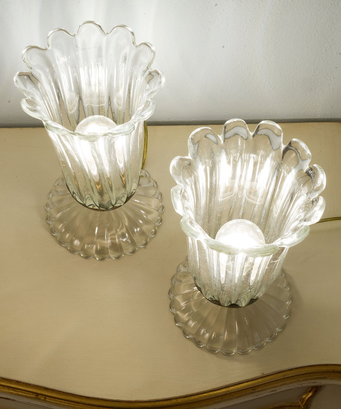 Coppia di Abat-jour Barovier in vetro di Murano anni '40- Lampade da tavolo - Lo Stile Italiano