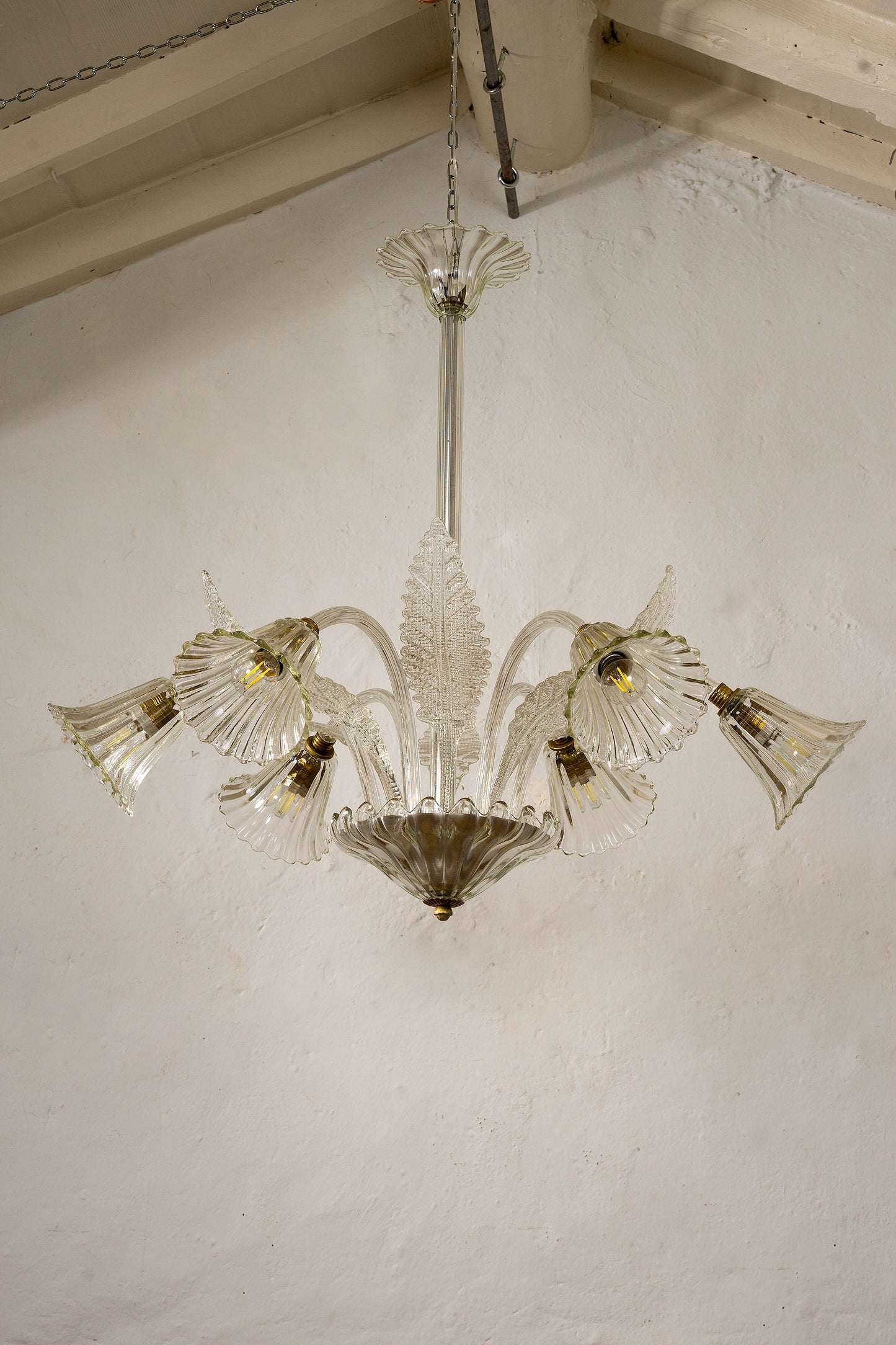 Ercole Barovier e Toso, Lampadario vintage a 6 luci, Italia anni '40-Lo Stile Italiano