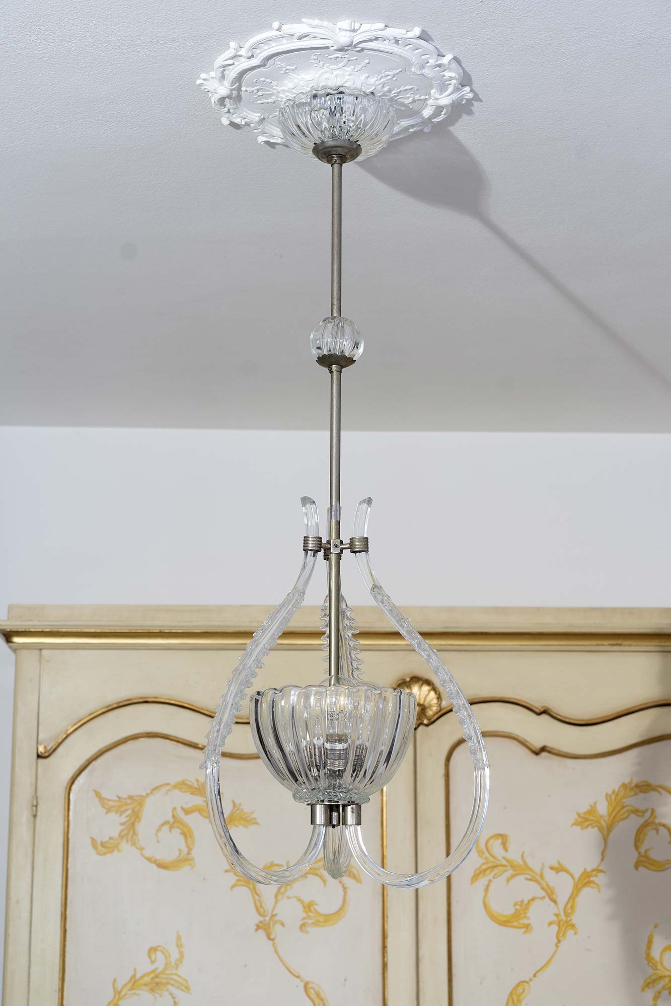 Lampadario di Murano Art deco, Ercole Barovier & Toso, 3 Luci, Anni '30-Lo Stile Italiano