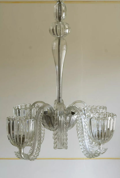 Lampadario Venini a quattro luci in vetro soffiato.| Lo Stile Italiano
