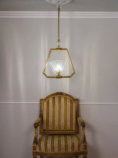 Lampadario in vetro soffiato di Murano con coppa centrale in vetro bullicante | Lo Stile Italiano