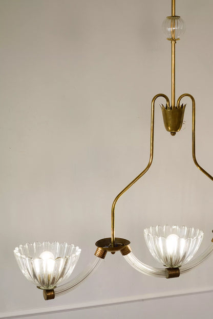 Lampadario Barovier & Toso in vetro di Murano, con 3 coppe. Italia 1940.-Lo Stile Italiano.| Lo Stile Italiano