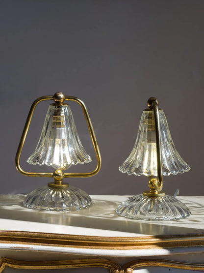 Elegante coppia di abat-jour mid century in vetro soffiato di Murano | Lo Stile Italiano