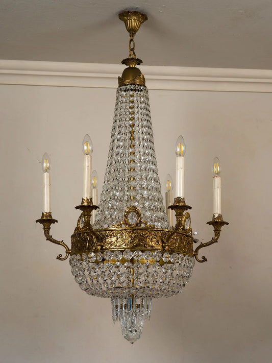 Lampadario stile Impero a mongolfiera, classico italiano d’epoca restaurato | Lo Stile Italiano