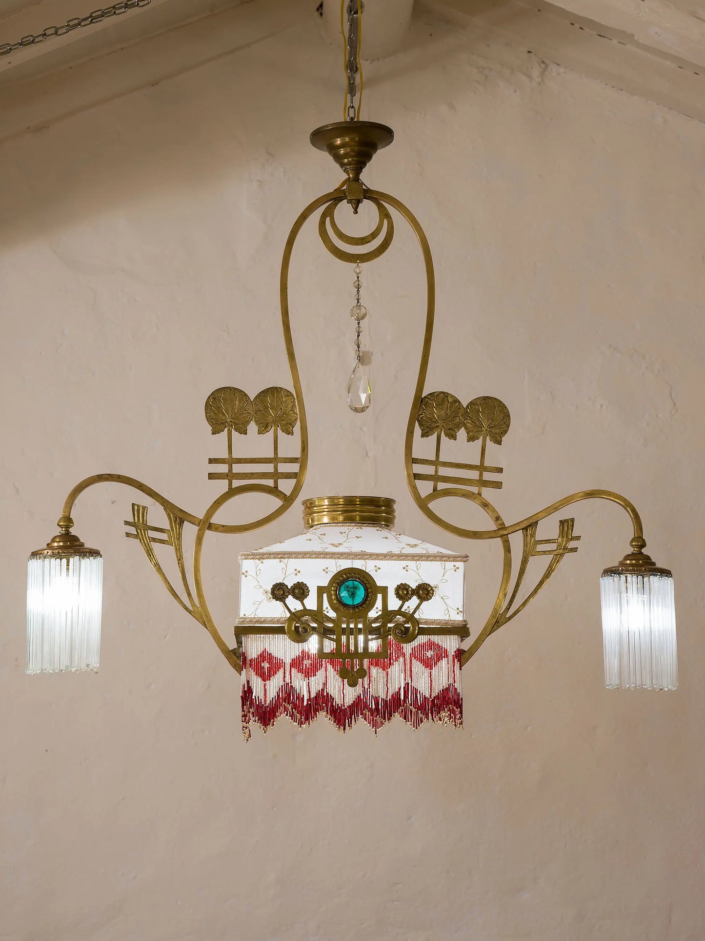 Lampadario Art Déco in ottone a 5 luci, Italia primi '900 - Lo Stile Italiano