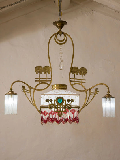 Lampadario Art Déco in ottone a 5 luci, Italia primi '900 - Lo Stile Italiano
