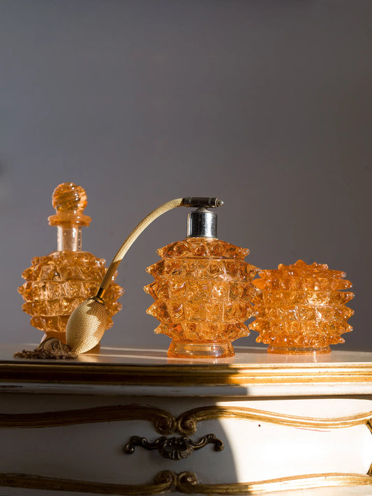 Set da Toeletta Vintage in Vetro di Murano Rostrato Barovier & Toso Anni ’30