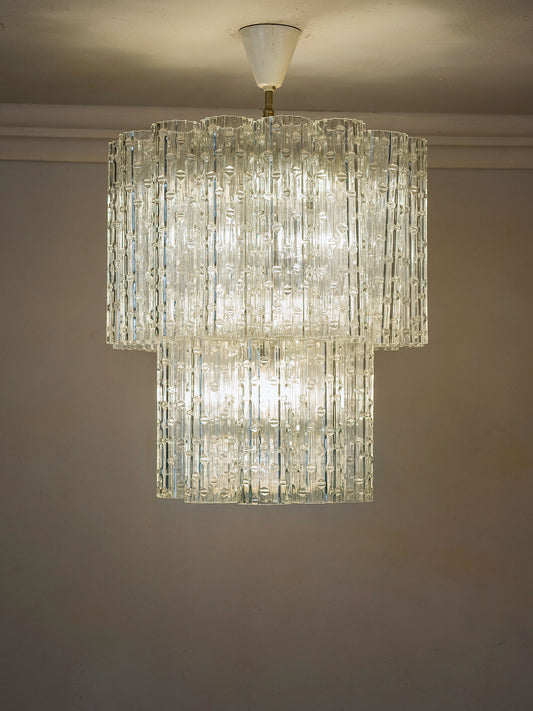 Lampadario vintage italiano in vetro di Murano, design Tronchi, Mid-Century Modern anni ’60, 9 luci