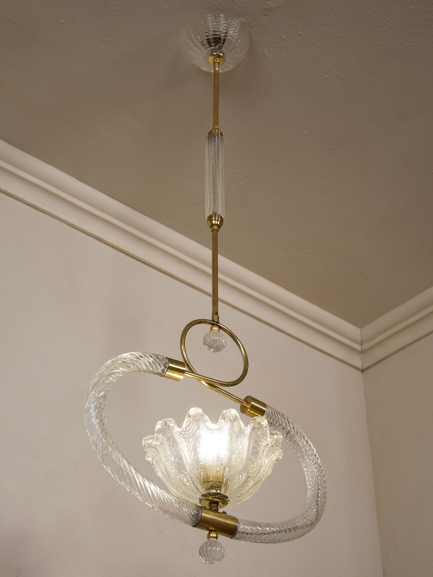 Coppia di lampadari in vetro soffiato di Murano anni ’40 - Barovier & Toso