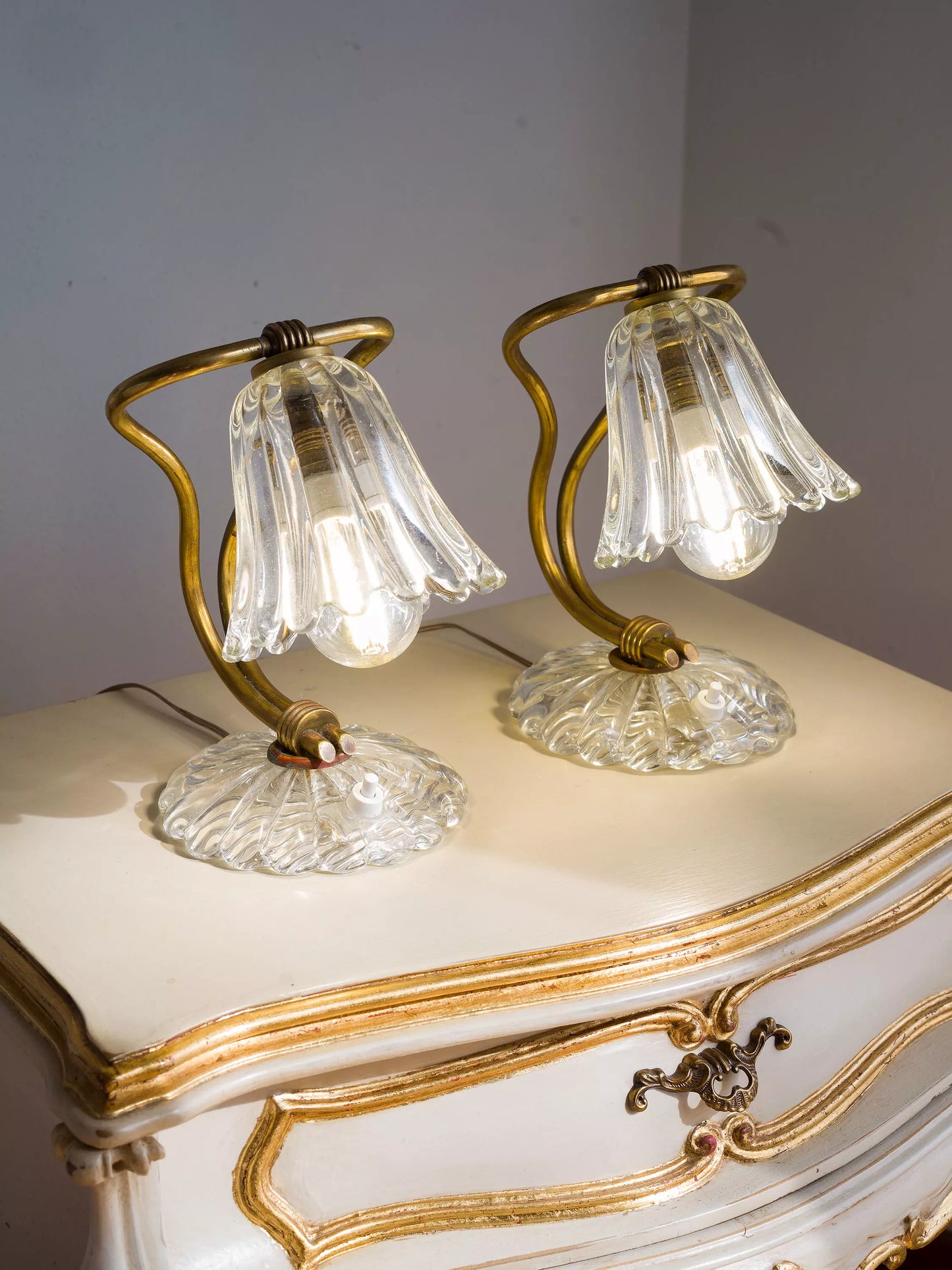 Coppia di abat-jour vintage in vetro di Murano Barovier & Toso, anni '40| Lo Stile Italiano
