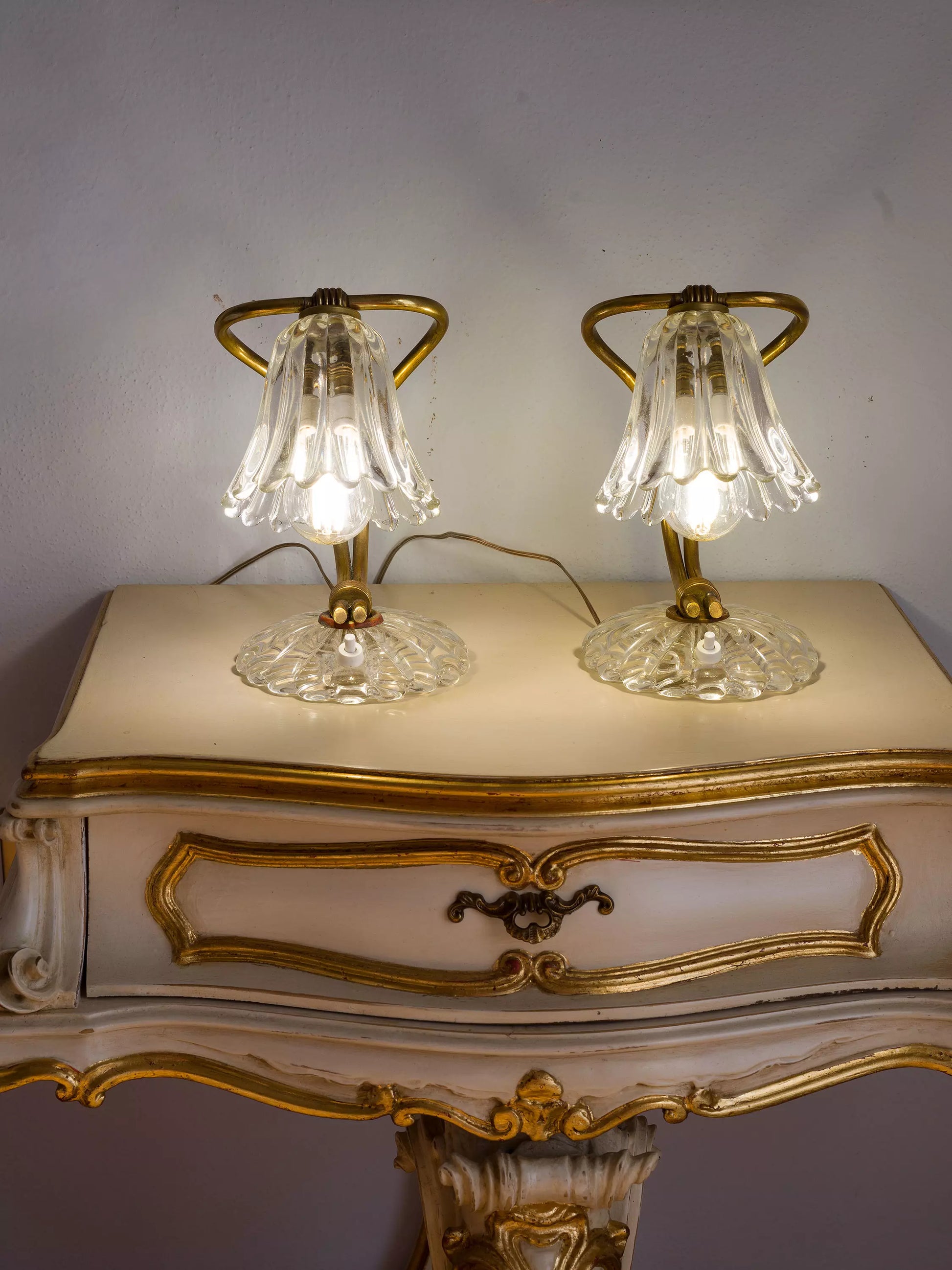 Coppia di Abat-Jour Barovier e Toso in vetro rigadin| Lo Stile Italiano