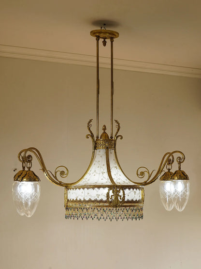 Lampadario Art Nouveau in ottone dorato. | Lo Stile Italiano