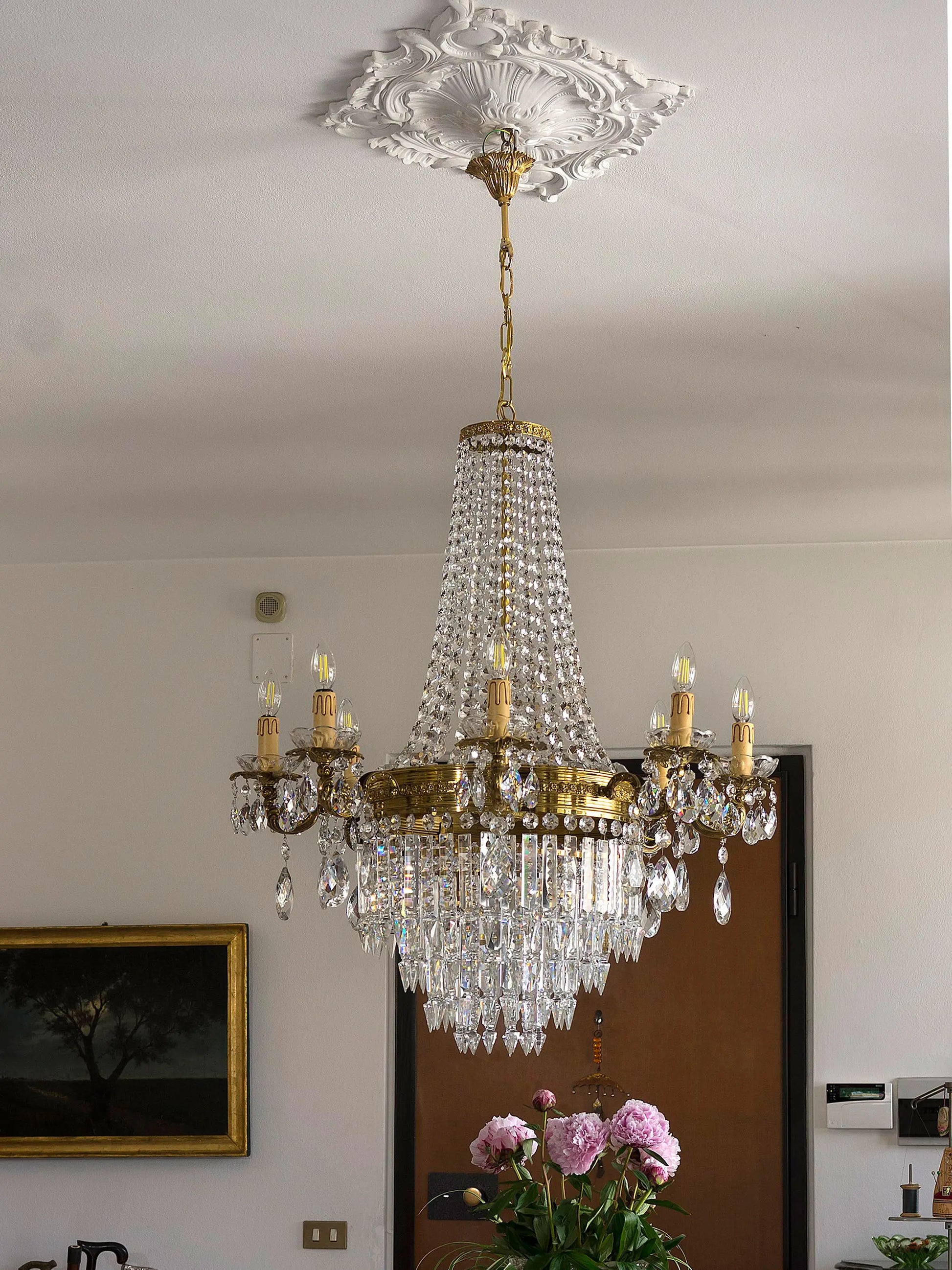 Grande lampadario di cristallo stile Impero a 12 Luci - Vintage anni '50 | Lo Stile Italiano