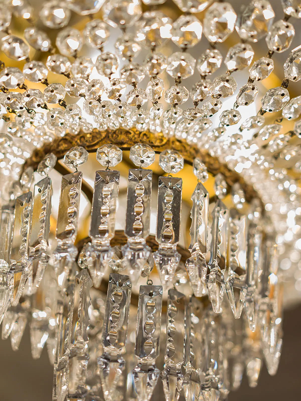 Plafoniera stile Impero in cristallo e ottone. - Lo-Stile-Italiano