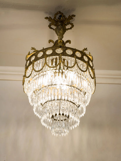 Lampadario Vintage in bronzo e cristallo, stile Impero| Lo Stile Italiano