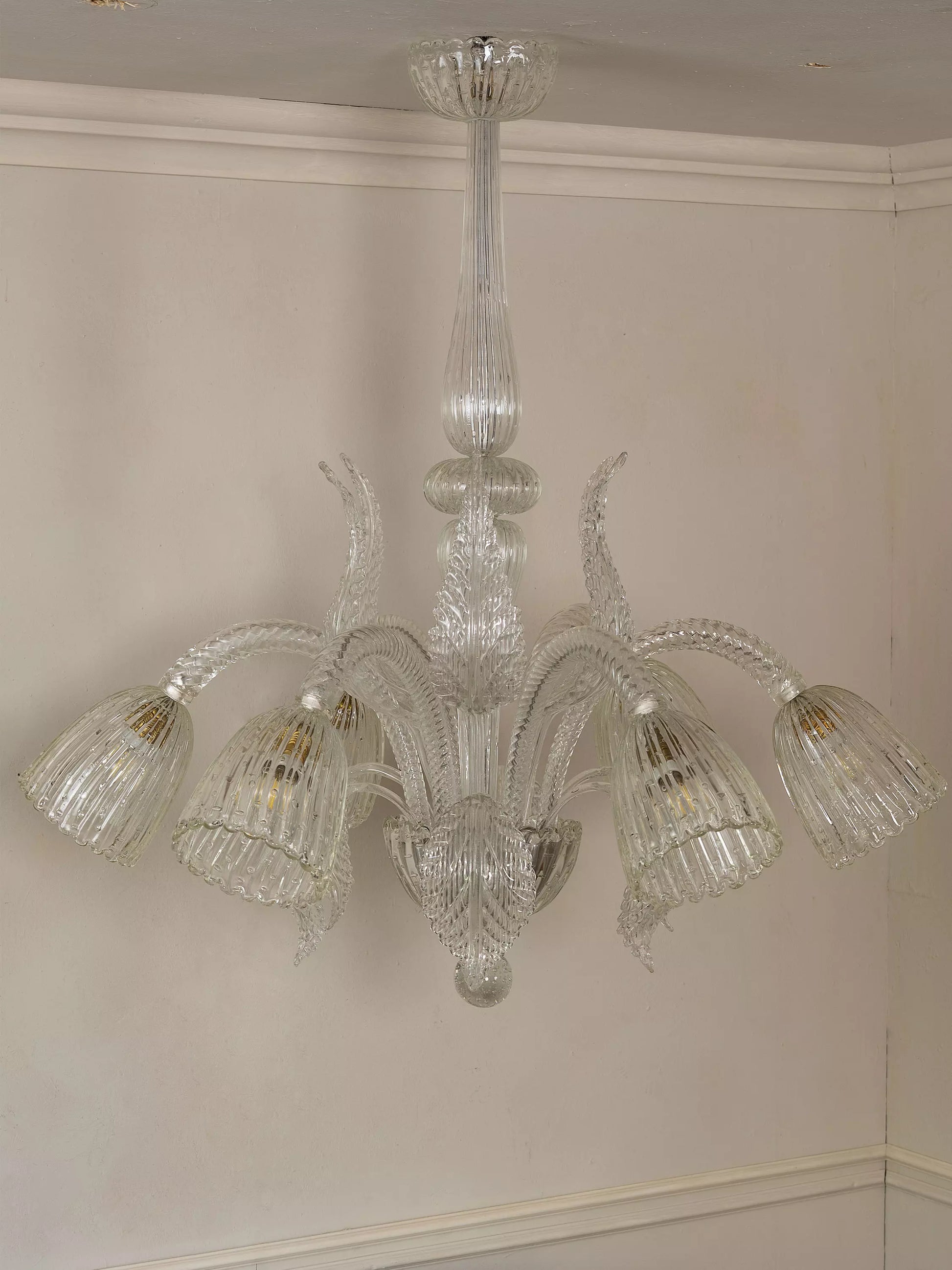 Importante lampadario a 6 luci in vetro di Murano Bullicante, Barovier & Toso - Lo Stile Italiano