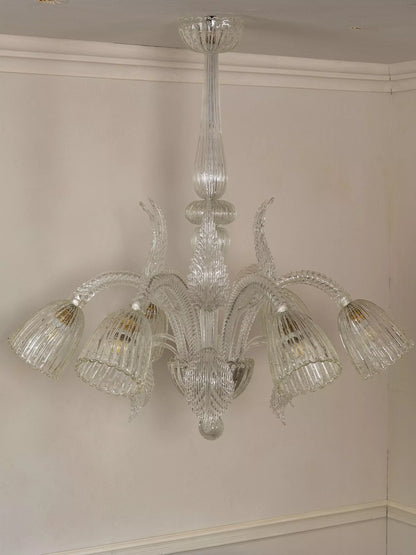 Importante lampadario a 6 luci in vetro di Murano Bullicante, Barovier & Toso - Lo Stile Italiano