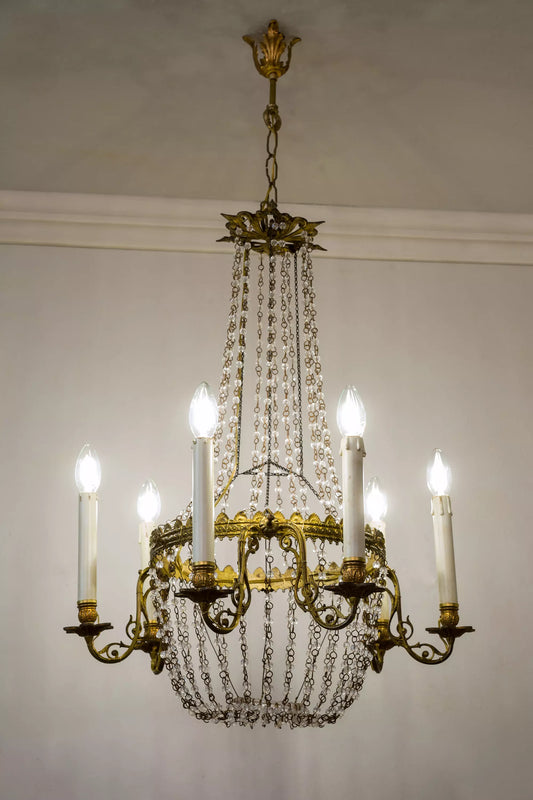 Lampadario Vintage di Cristallo Stile Maria Teresa con 11 Luci