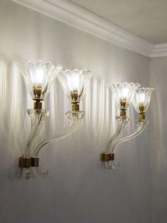Pair of Archimede Seguso Murano glass wall lamps from the 1930s | Lo Stile Italiano