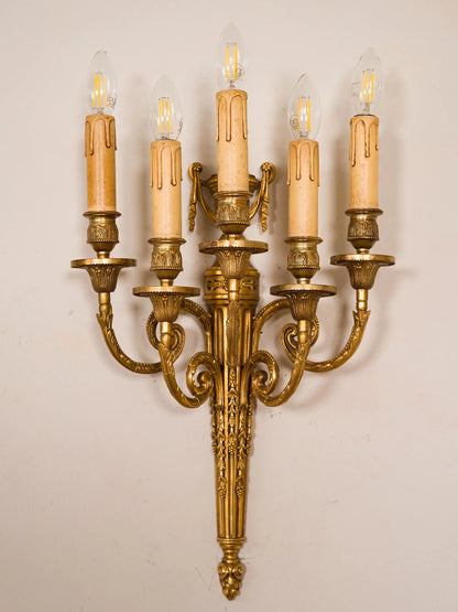 Vintage wall sconce pair brass, five‐light each, Louis XVI design | Lo-Stile-Italiano