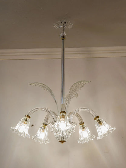 Lampadario Vintage anni '40 in vetro soffiato di Murano a 5 luci | Lo Stile Italiano