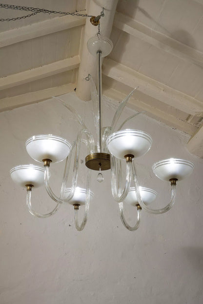 Lampadario 6 foglie che termina con una goccia di vetro soffiato a forma di fico| Lo Stile Italiano