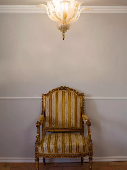 Plafoniera vintage anni 70 in vetro soffiato di Murano. - Lo Stile Italiano