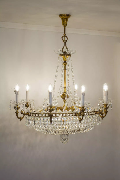 Grande Lampadario Stile Impero in Cristallo di Boemia a forma Ovale, 12 Luci.| Lo Stile Italiano