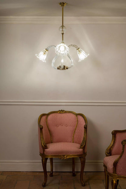 Murano Art Deco Chandelier, Ercole Barovier & Toso, 3 Lights, 1930s.
