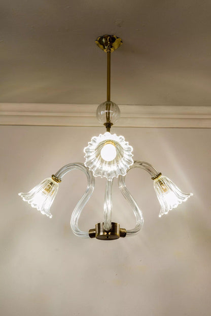 Murano Art Deco Chandelier, Ercole Barovier & Toso, 3 Lights, 1930s.