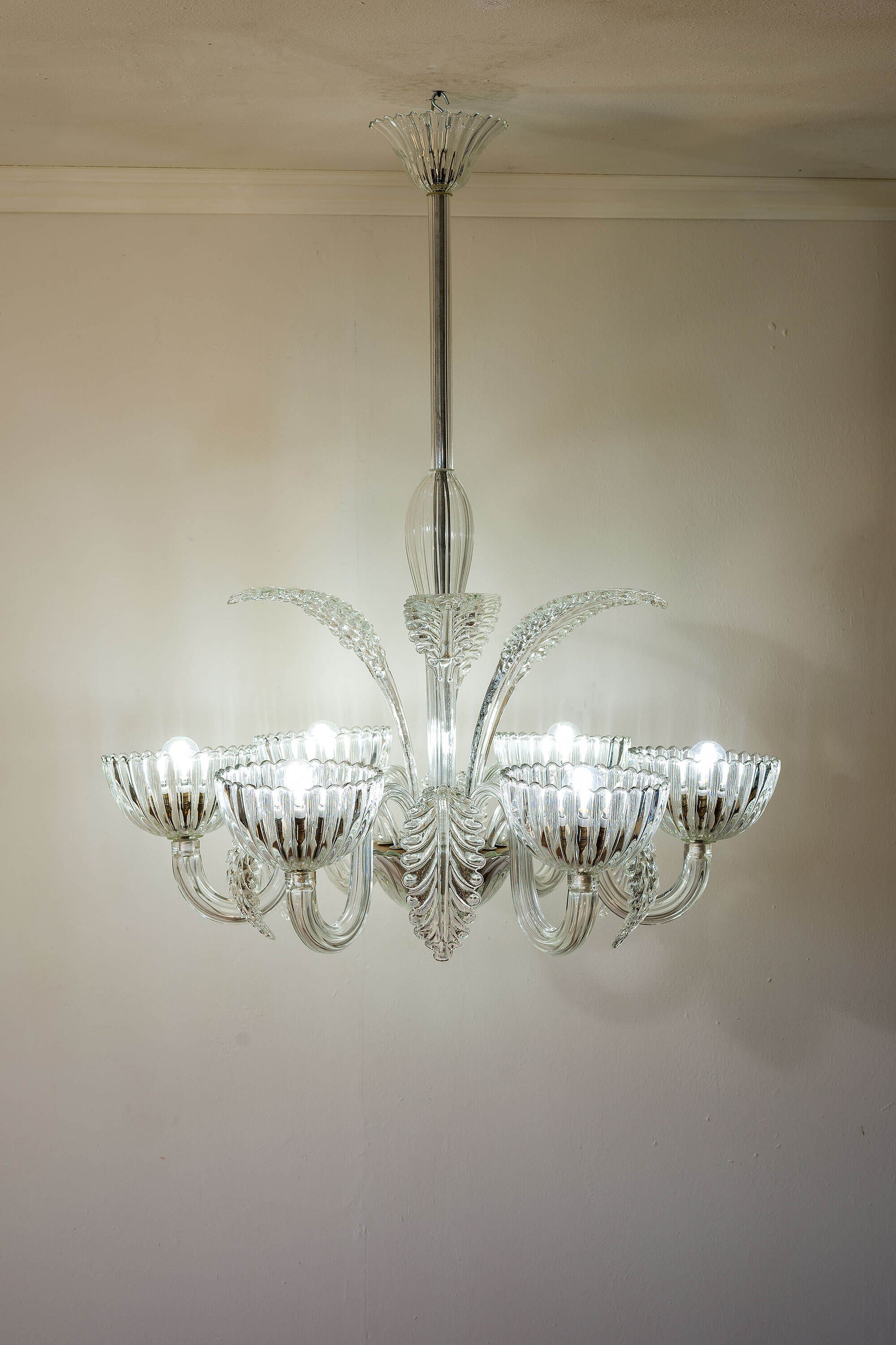 Grande lampadario di Murano Barovier & Toso in vetro di Murano, 6 Luci. | LO Stile Italiano