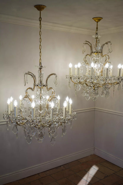 Coppia di lampadari antichi a forma di gabbia, in cristallo, stile Maria Teresa - 13 luci.| Lo Stile Italiano