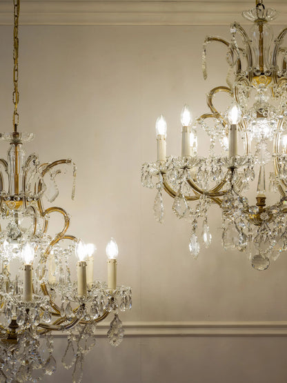 Coppia di lampadari antichi a forma di gabbia, in cristallo, stile Maria Teresa - 13 luci | Lo Stile Italiano