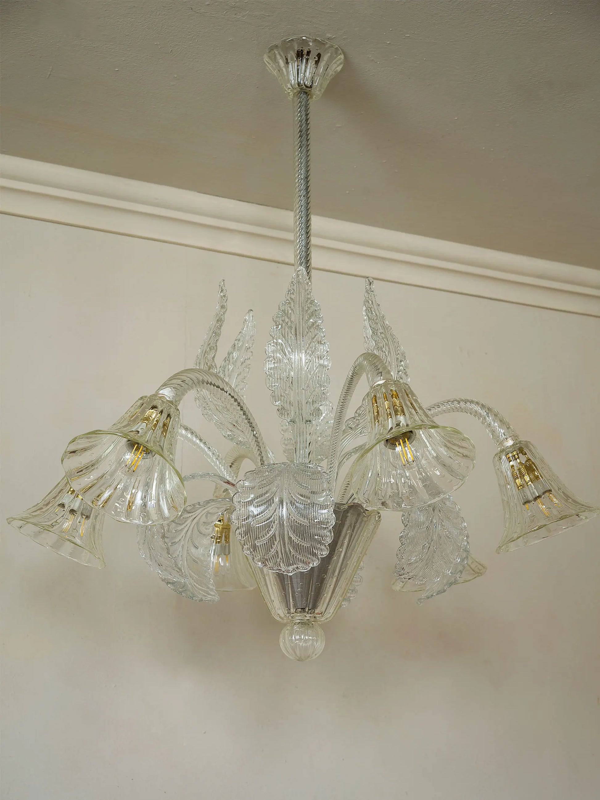 Lampadario vintage anni 40 Barovier e Toso con sei luci | Lo Stile Italiano