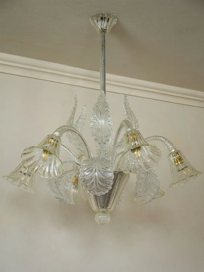 Lampadario vintage anni 40 Barovier e Toso con sei luci | Lo Stile Italiano
