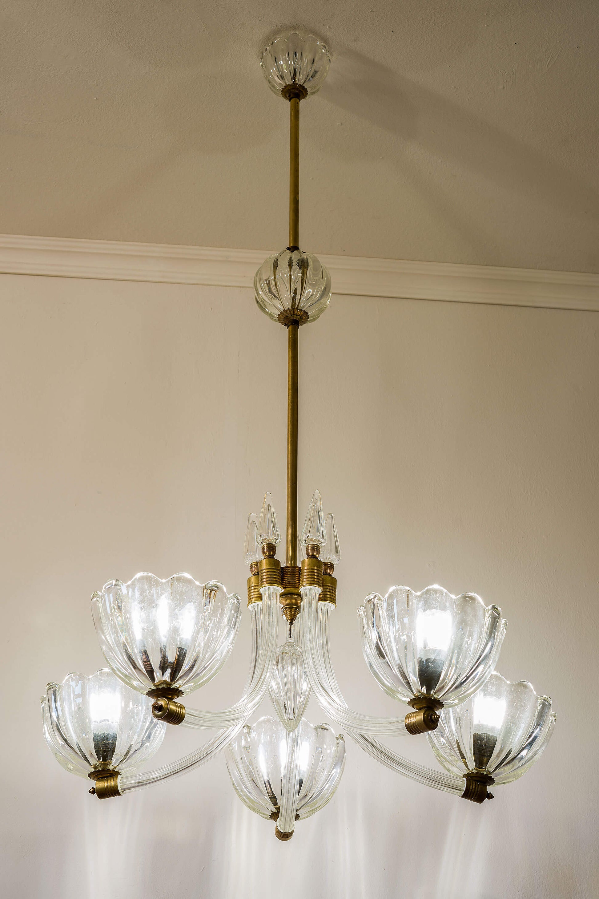 Lampadario Art Déco Barovier & Toso in vetro di Murano.  Design italiano degli anni '40. | Lo Stile Italiano