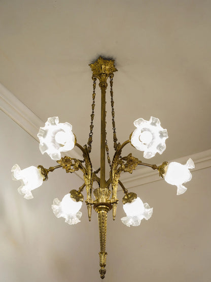  Lampadario in bronzo dorato e cesellato a 6 luci | Lo Stile Italiano