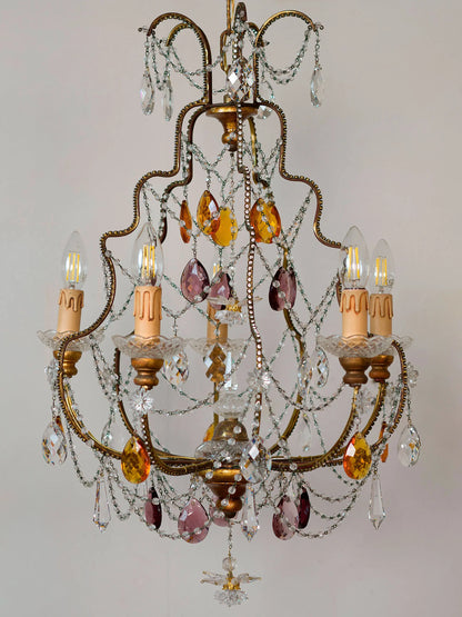 Lampadario classico da soffitto con Cristalli ametista e ambra | Lo-Stile-Italiano
